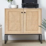 2-Door Rattan Storage Cabinet, Accent Furniture, Multifunctional Cupboard for Living Room, Hallway, Kitchen,, Customized