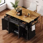 Rolling Kitchen Island with Drop Leaf, 4 Cabinet Doors, 3 Drawers & Side Storage Racks, Mobile Kitchen Cart with, Customized