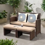 Outdoor Loveseat 3 Piece Patio Furniture Set Outdoor Conversation Set All-Weather Wicker Love Seat with, Customized