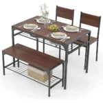 4-Piece Dining Set: Kitchen Table with 2 Chairs or Bench, Storage Racks, Metal & Space-Saving Design for Small Spaces