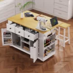 Mobile Kitchen Island with Folding Table and Power Outlet; Large Wheeled Kitchen Island Trolley; Customizable