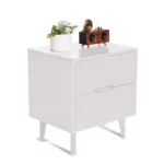 Mid Century Modern Grooved Handle Wood Nightstand Side Table Bedroom Storage Drawer and Shelf Bedside End Table, 2, Customized