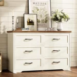 Farmhouse 6 Drawer Dresser for Bedroom, 47” Wide Rustic Storage Dresser with Engineered Wood Frame, Anti-Tip Safety, Customized