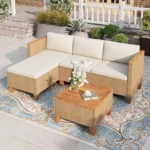 Small Patio Furniture Set, 3 Pieces Wicker Outdoor Sectional Sets,Yellow Rattan Conversation Set with Sofa , Customized