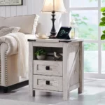 Nightstand with Charging Station, End Table, Side Table with 2 Drawers Storage Cabinet for Bedroom, Living Room,, Customized