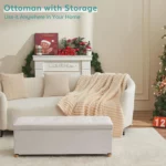 43 Inches Folding Storage Ottoman Bench for Bedroom, Living Room, Entryway with Legs in White