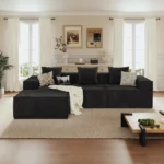 110” Sectional Couches for Living Room, 3 Seat Grey Corduroy Convertible Boneless Couches Sofa Bed with Pillows,, Customized