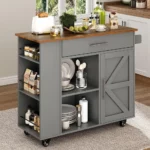 4 EVER WINNER Kitchen Island cart on Wheels with Storage, Kitchen Island with Spice Rack & Towel Rack, Rolling Kitchen Island wi