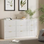 Dresser for Bedroom, Modern 9 Drawer Dresser with Smooth Slides and Gold Handles, Wide Bedroom Chest for Living Room